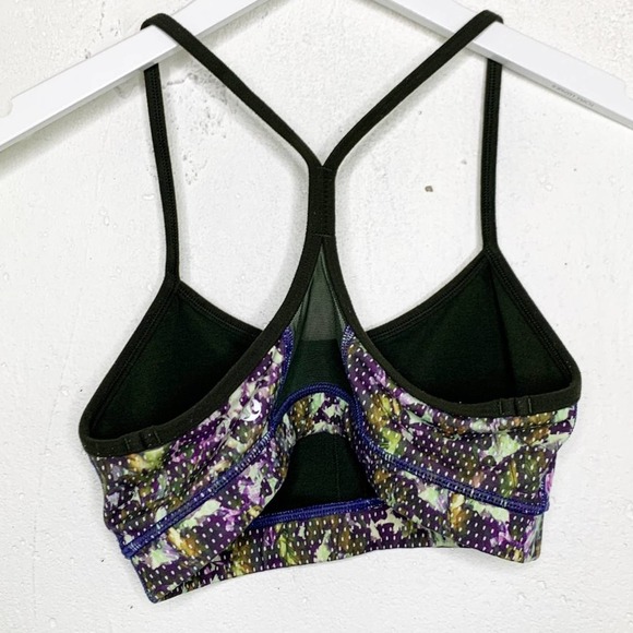Lululemon Flow Y Sports Bra Floral Multi Gator Green Luon Workout FLAW Size 6 - Picture 4 of 8